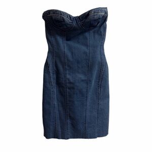 Denim Corset Dress with Straw Handbag & Cork Heel Sandals